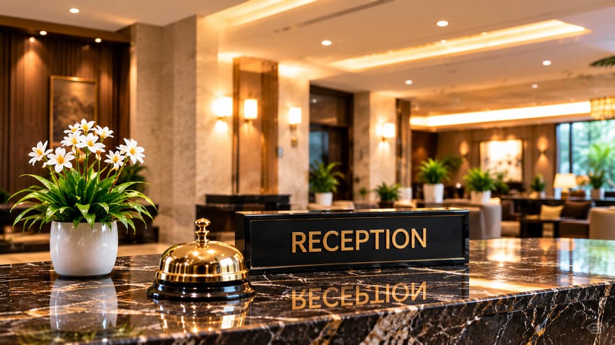 Vantara Hotel OS at a hotel reception desk